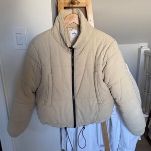 Princess Polly Beige puffer jacket with Black Zipper